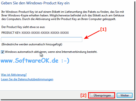 Produkt-Key Windows 7 berspringen!
