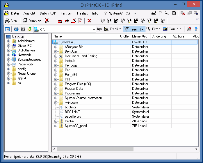Drucken von Ordnern und Dateienlisten Windows