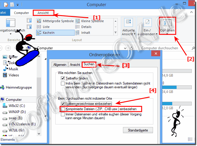 Windows-8 Komprimierte Verzeichnisse und Ordner bei der Datei Suche einbeziehen oder ausschlieen