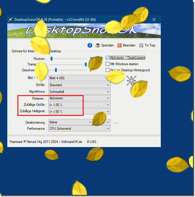 Schne Bltter oder Blumen zufllig auf dem Windows Desktop fallen lassen!