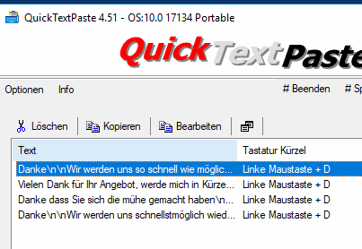 Einfügen von Texten via Windows Tastenkürzel
