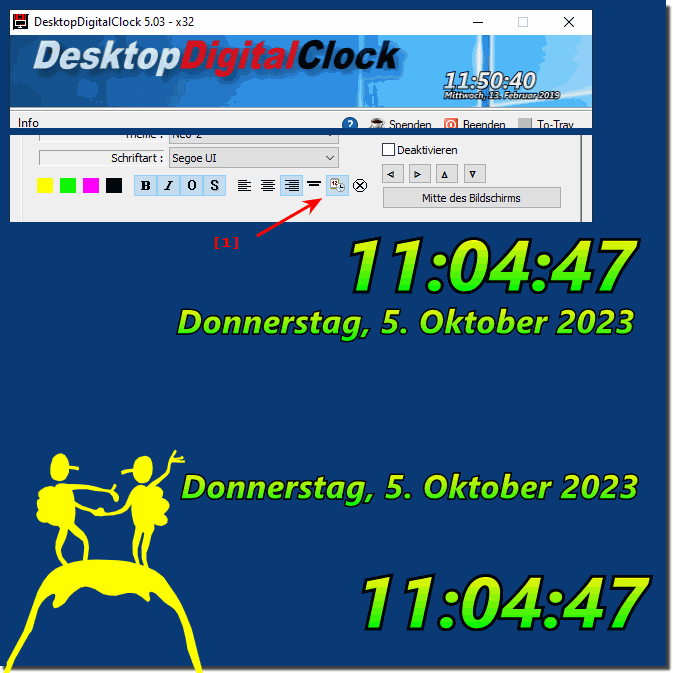 Desktop Uhr mit nur Datum oder nur Uhrzeit anzeigen lassen?