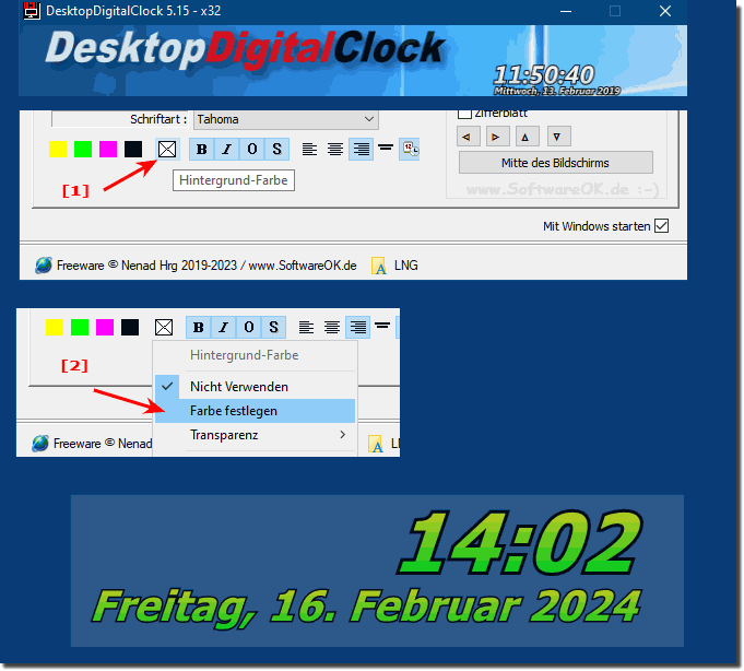 Hintergrund Farbe fr die digitale Desktop-Uhr unter Windows aktivieren?