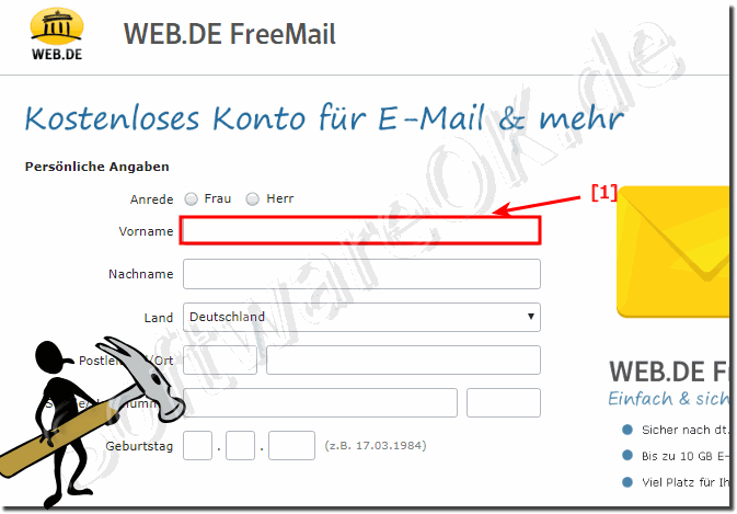 Kostenloses Konto fr E-Mail und mehr bei web.de