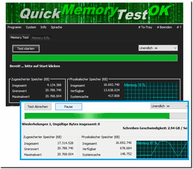Der RAM bzw Arbeitsspeicher Test fr Windows 10, 8.1!