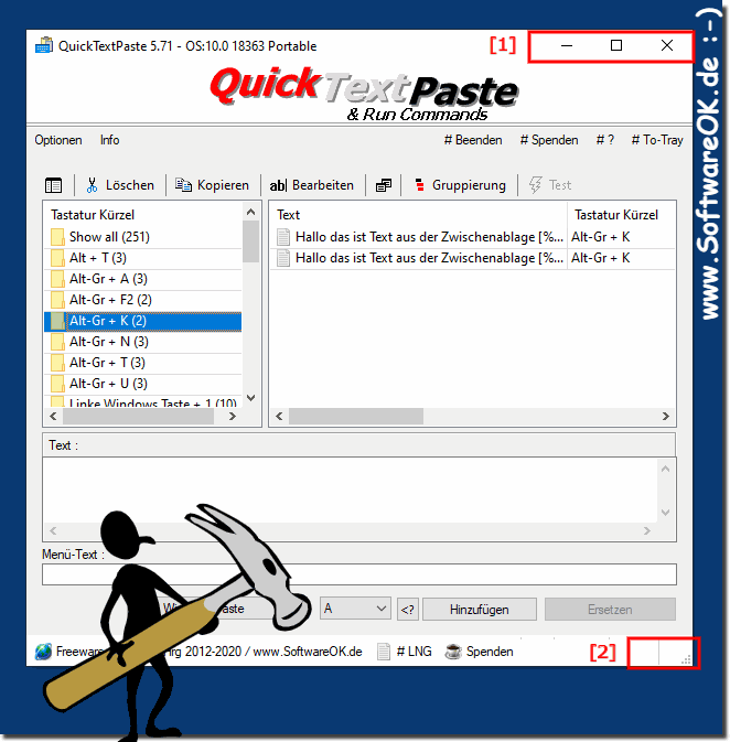 Quick-Text-Paste Programmfenster maximieren!