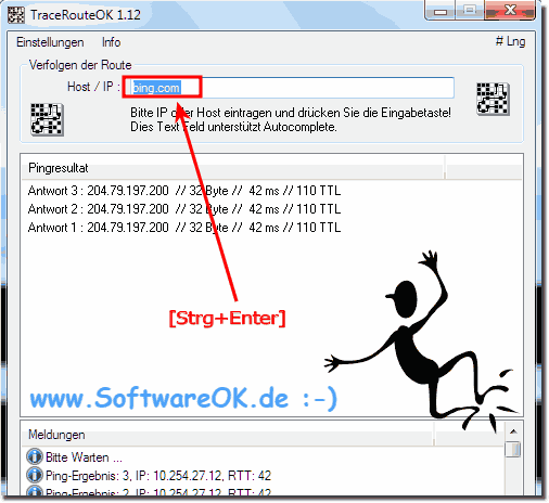 Einen einfachen Ping mit TraceRouteOK unter Windows ausfhren!