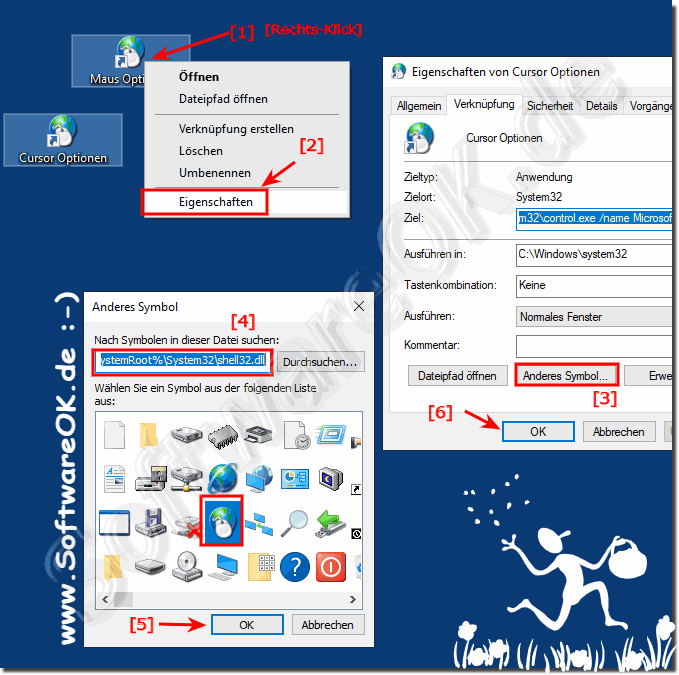 Cursor-Optionen Symbol ndern unter Windows-10!
