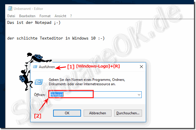 Text Editor ber das Ausfhren-Dialog in Windows-10 starten!