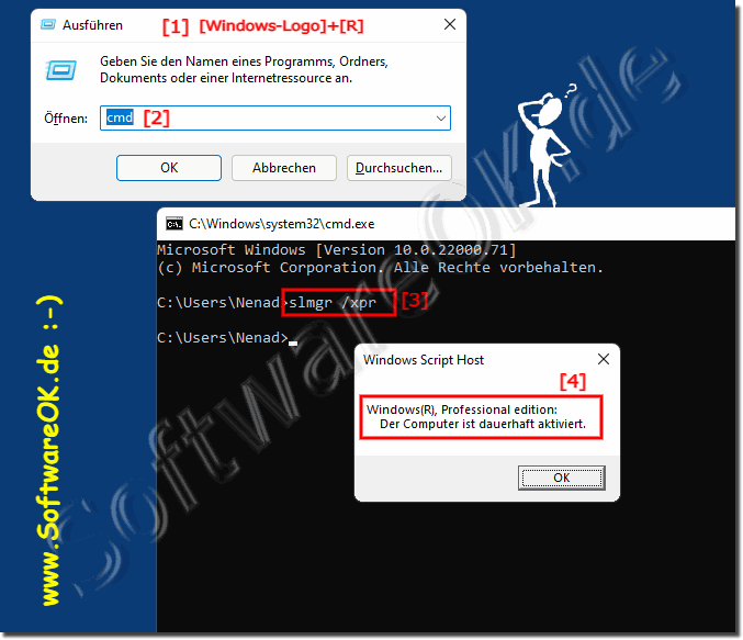 Prfen ob das Windows 11 aktiviert ist in der Eingabe Aufforderung!