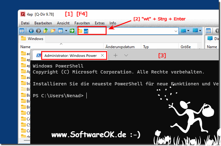 Windows Terminal als Administrator ber den Quad Explorer starten!