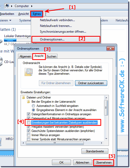 Dateiendungen ndern in Windows-7
