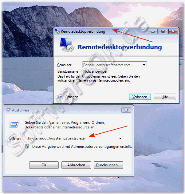 In Windows-7 die Remotedesktopverbindung ffnen bzw. Starten