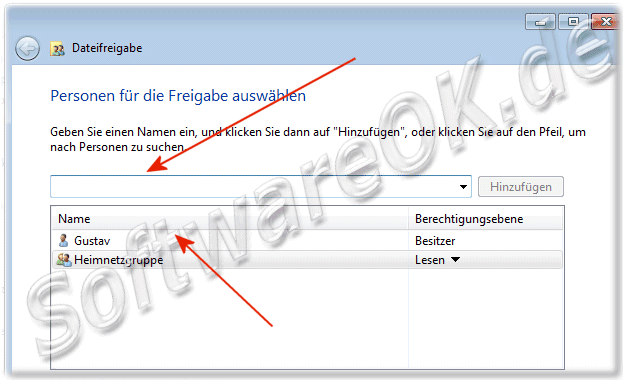 In Windows 7 Netzwerk bestimmte Personen fr die Freigabe auswaehlen!