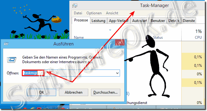 Task-Manager ber das Ausfhren Fenster in Windows 8.1 oder 8 starten!
