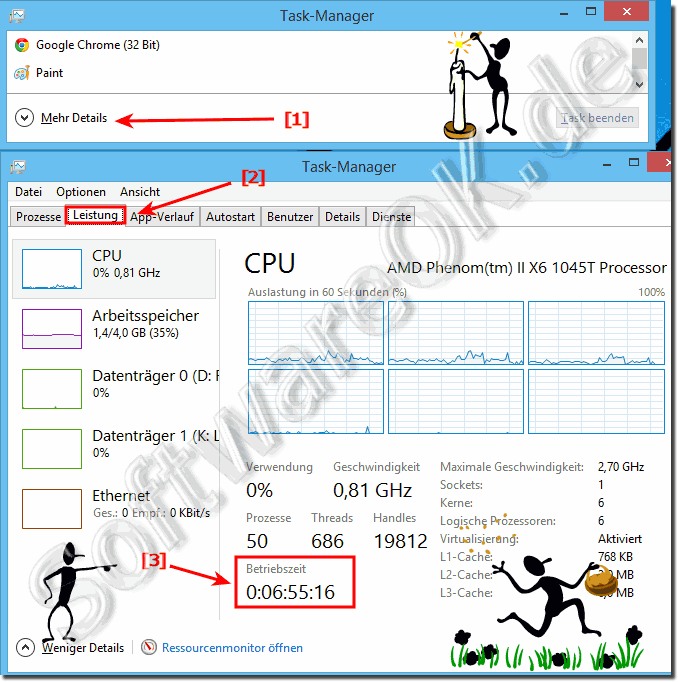 Wie lange luft mein Windows-8.1 / 8 PC-System schon?