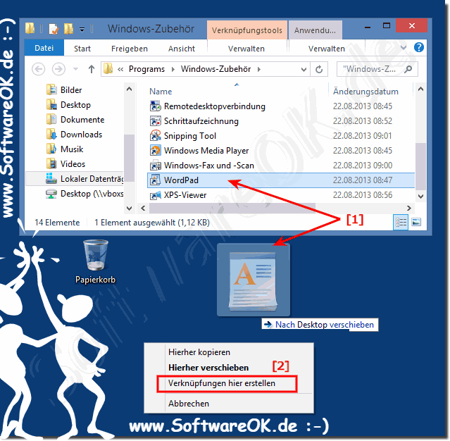WordPad Desktop-Verknpfung erstellen fr Windows-8.1!