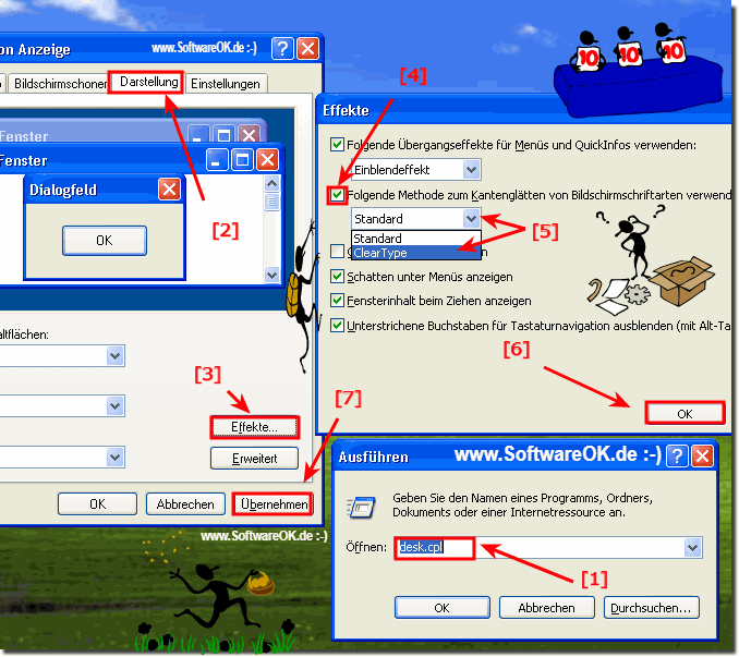 Clear Type bei Windows-XP aktivieren Kantenglttung fr Schriftarten!