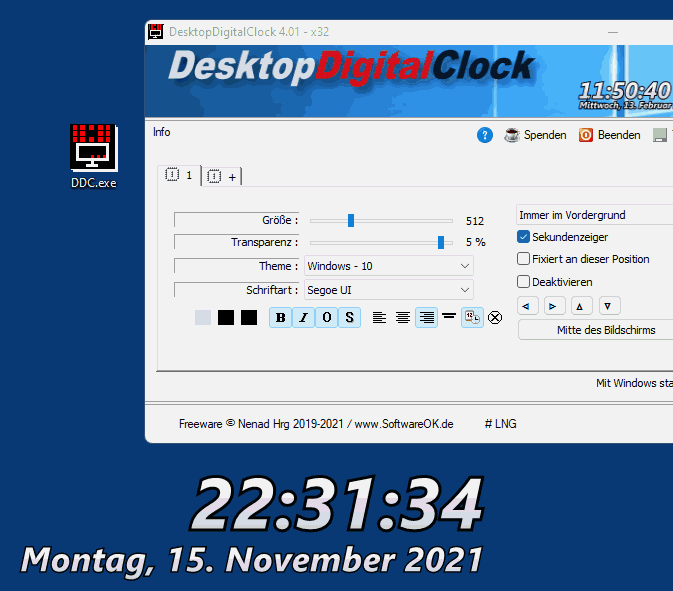 Die Digitale Windows 11, 10, ... Desktop Uhr ohne Sperr-Bildschirm!