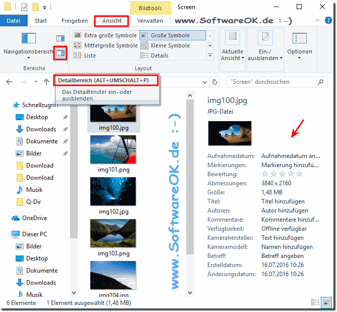 Detailbericht im Explorer unter Windows 10!