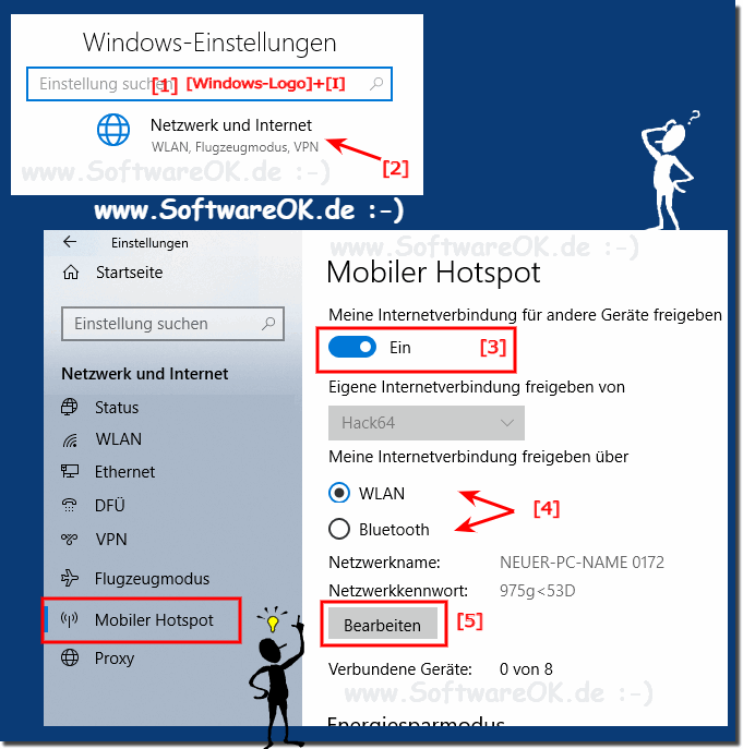 Mobilen Hotspot unter Windows 10 fr Gemeinsame Internet Nutzung!