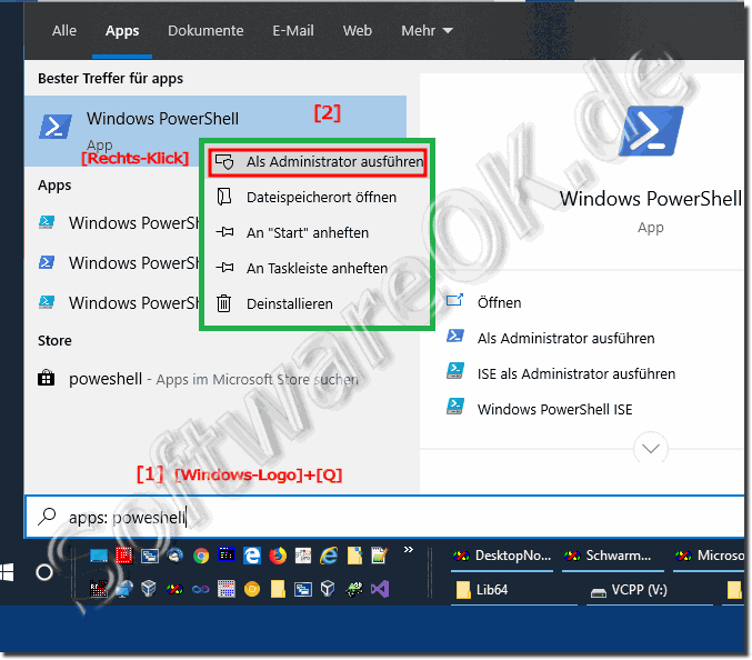 ber das Suchfeld PowerShell auf Windows 10 starten!