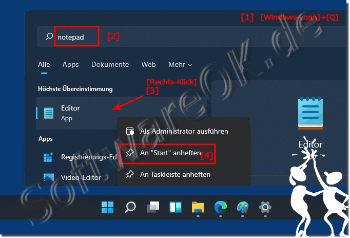 Windows 11 Notepad im Startmen!