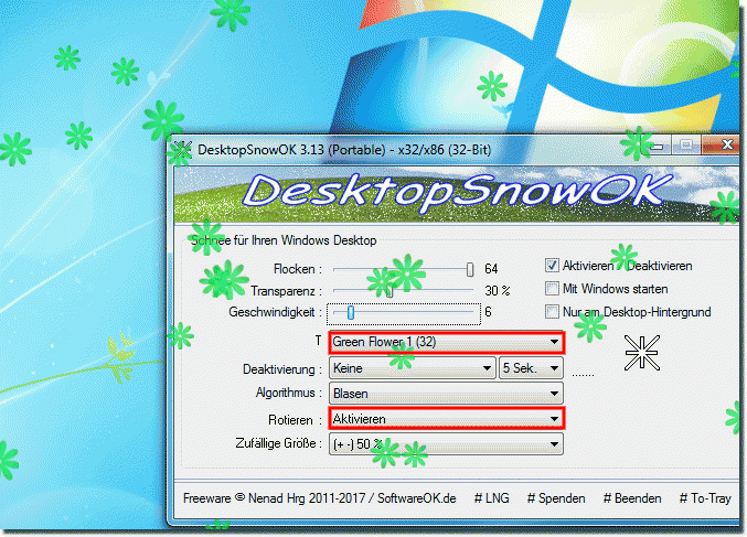 Am Windows-Desktop Rotierenden grünen Blumen!