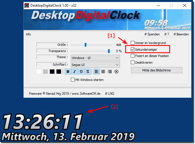Am Desktop dieOptionale Sekundenanzeige aktivieren!
