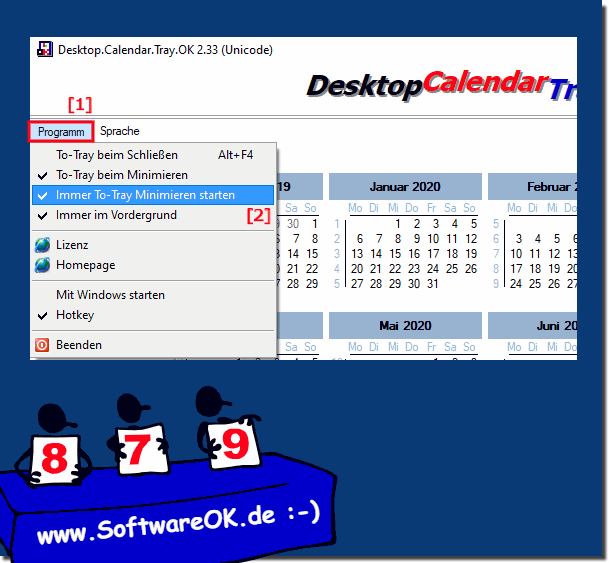 Desktop-Kalender fr Windows immer minimiert starten auf Windows!