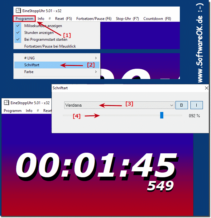 Schriftart oder Schriftgre der Stoppuhr auf MS Windows ndern!