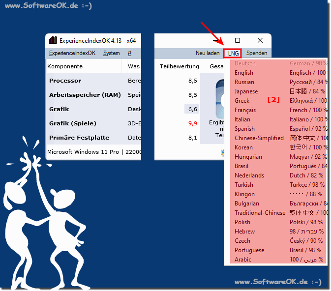 Der Windows Leistungsindex in der richtigen Sprache anzeigen!