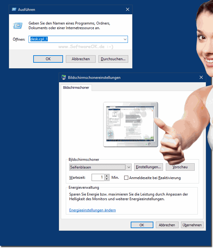 Bildschirmschoner Einstellungen Beispiel!