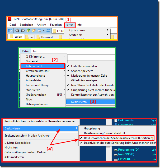 Probleme mit Windows 10, 8.1, ... bei Farbeinsatz wird die Sortierspalte in wei hervorgehoben?