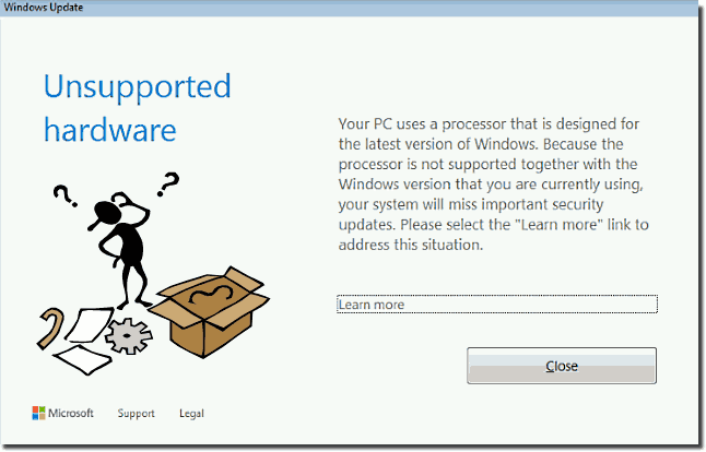 Nicht Untersttzte Hardware bei Windows 7 und 8.1!