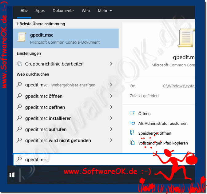 Gruppenrichtlinien-Editor ber die Windows-10 Suche finden!