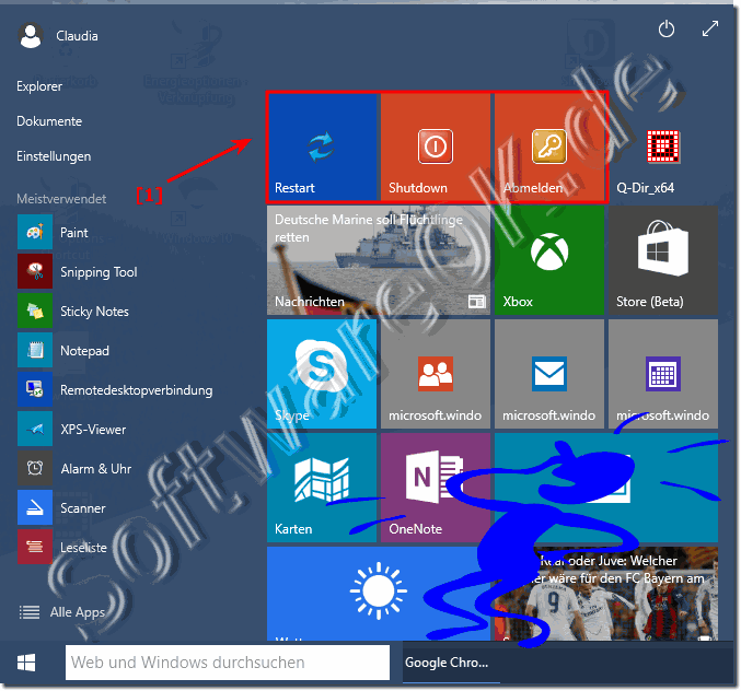 Verknpfung Windows 10 Shutdown, Restart im Start-Men!
