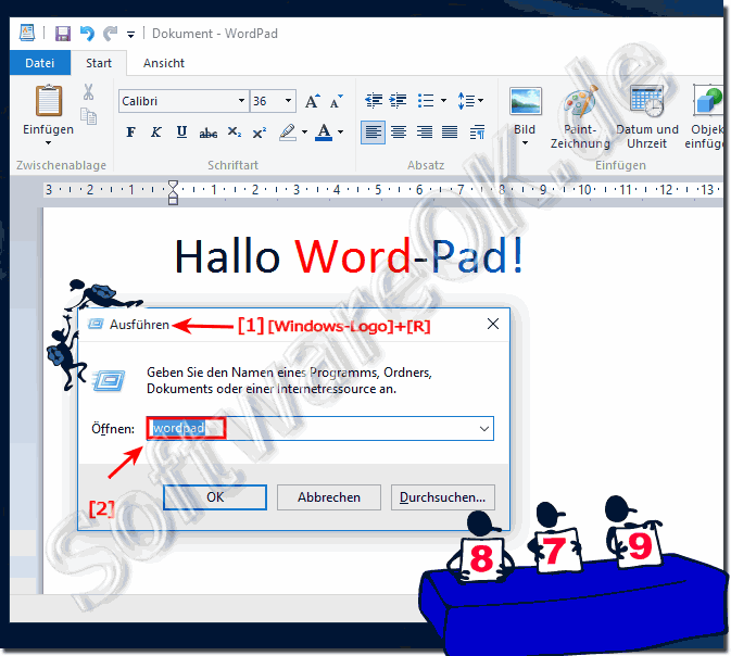 WordPad ber Windows 10 Ausfhren Dialog starten!