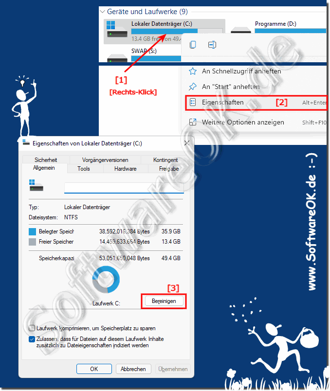 Datentrgerbereinigung der Festplatte C per Rechtsklick auf Windows 11!