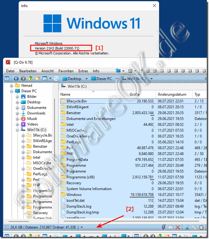 MS Windows 11 OS Ordner, Gre, Dateien, Anzahl!  
