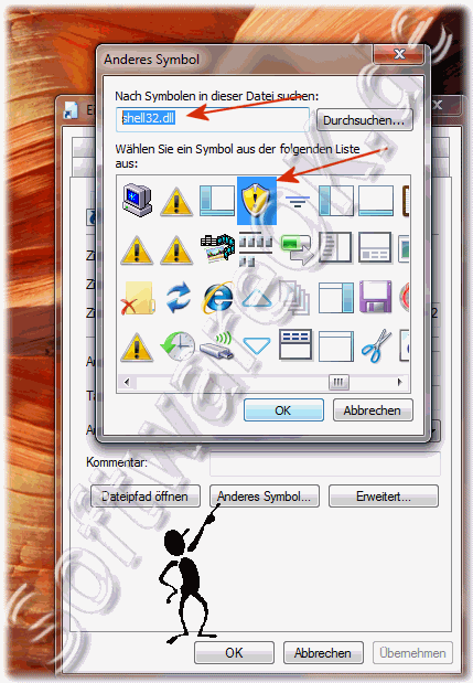Windows 7 fr Hardware sicher entfernen Verknpfung ein anderes Symbol aussuchen 