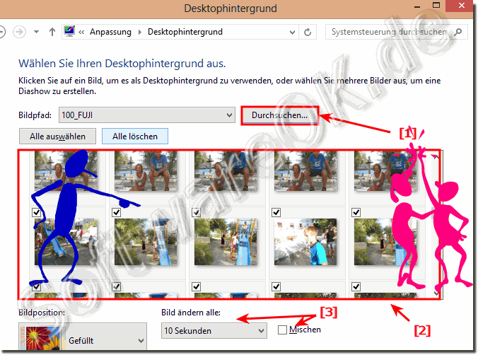 Auswahl von einzelnen oder mehreren Bildern fr denn Desktop-Hintergrund in Windows-Acht-punkt-eins! 