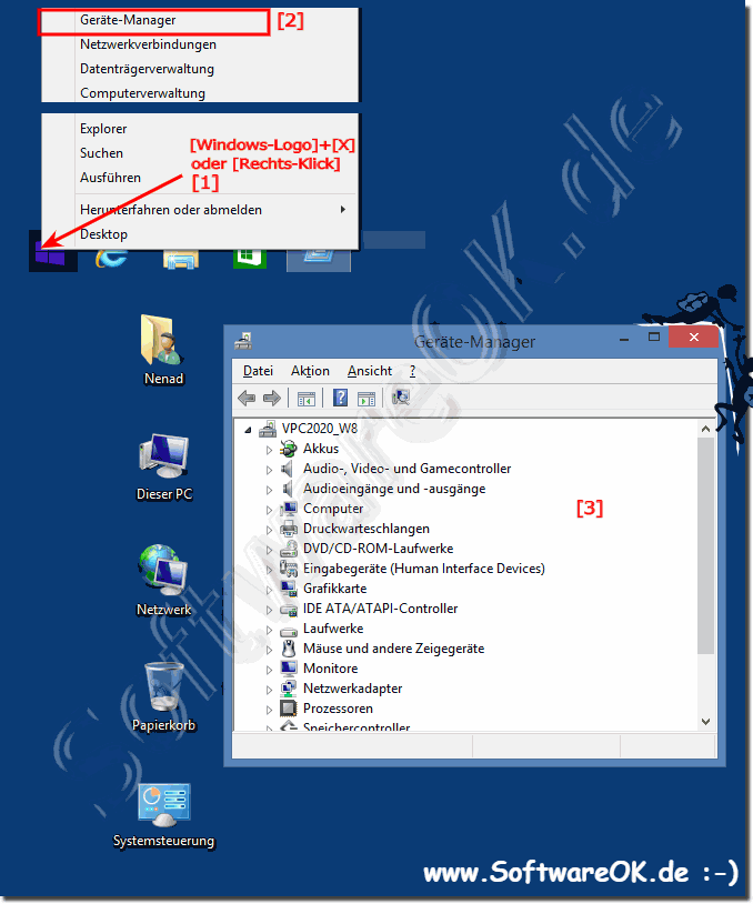 Starten des Gerte-Managers ber das Windows-X Men in Win-8/8.1!