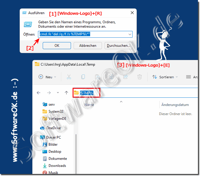 Befehlszeile zum Lschen der temporre Dateien auf Windows 11 Beispiel!